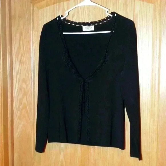 Talbot's black tie front lace collar cardigan size M - Picture 1 of 5